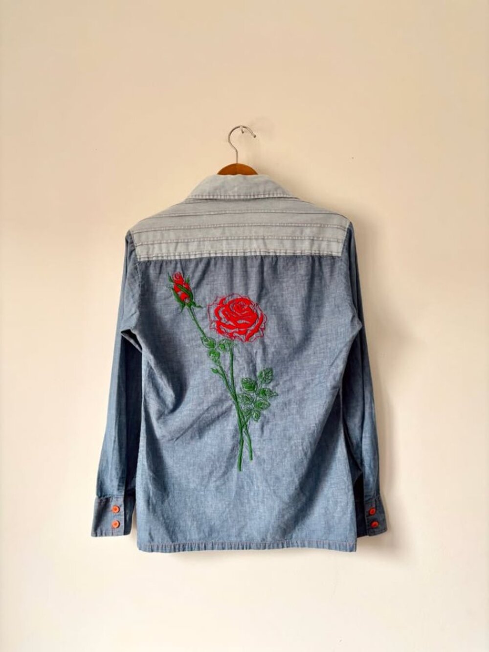 1960's Rose Embroidered "Mike Weber" Chambray